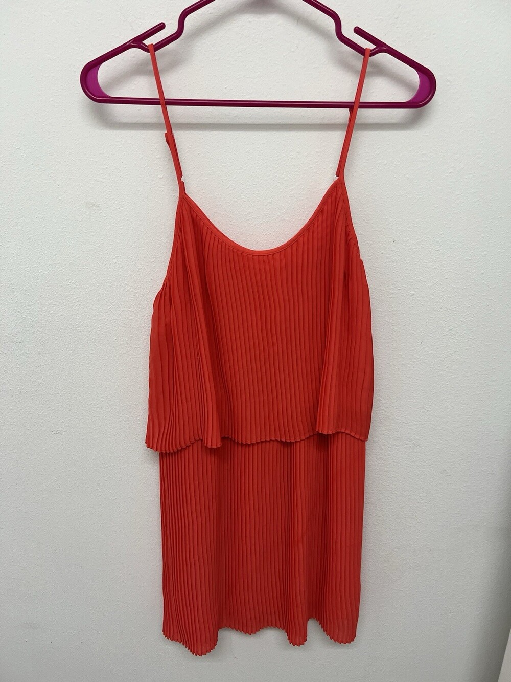 Parker Jett Orange Pleated Spaghetti Straps Tiered Dress Size Small